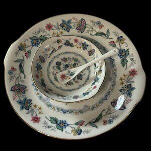 Andrea by Sadek Garden of India Patterned 3-Piece Porcelain Plate Bowl & Spoon